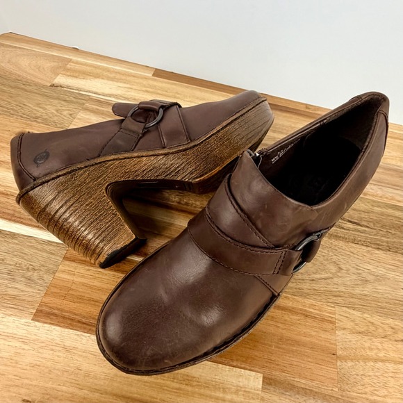 Born‎ Leather Ankle Boots Chunky Heel Side Zip Buckle Moc Toe Women's Size 7.5 - Picture 9 of 9